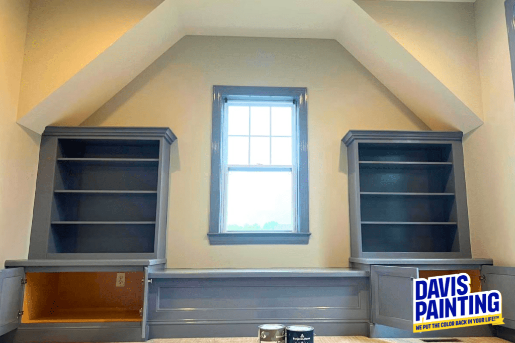 Blue Built-In Cabinets Painted by Davis Painting