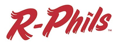 R-Phils logo in red cursive lettering, a design reminiscent of the classic style seen in Davis Painting.