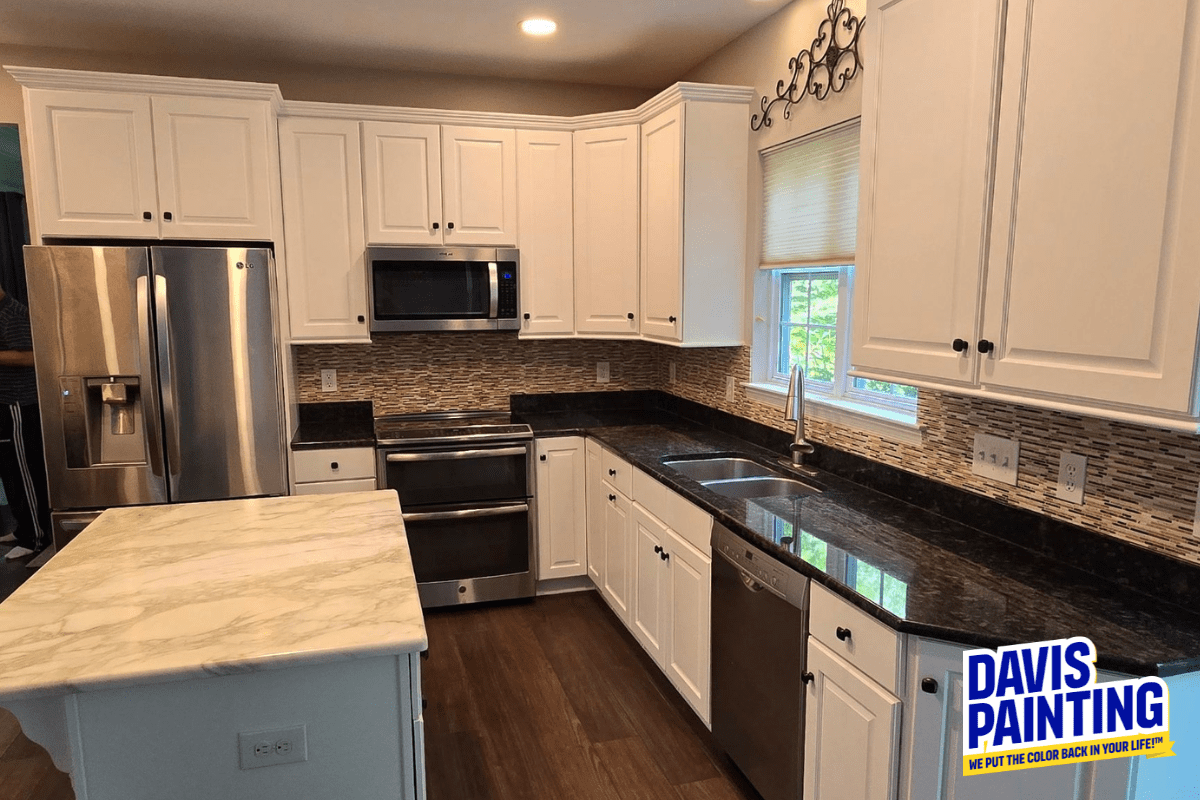 Davis Painting transformed this kitchen in Chester County, PA with freshly painted cabinets.